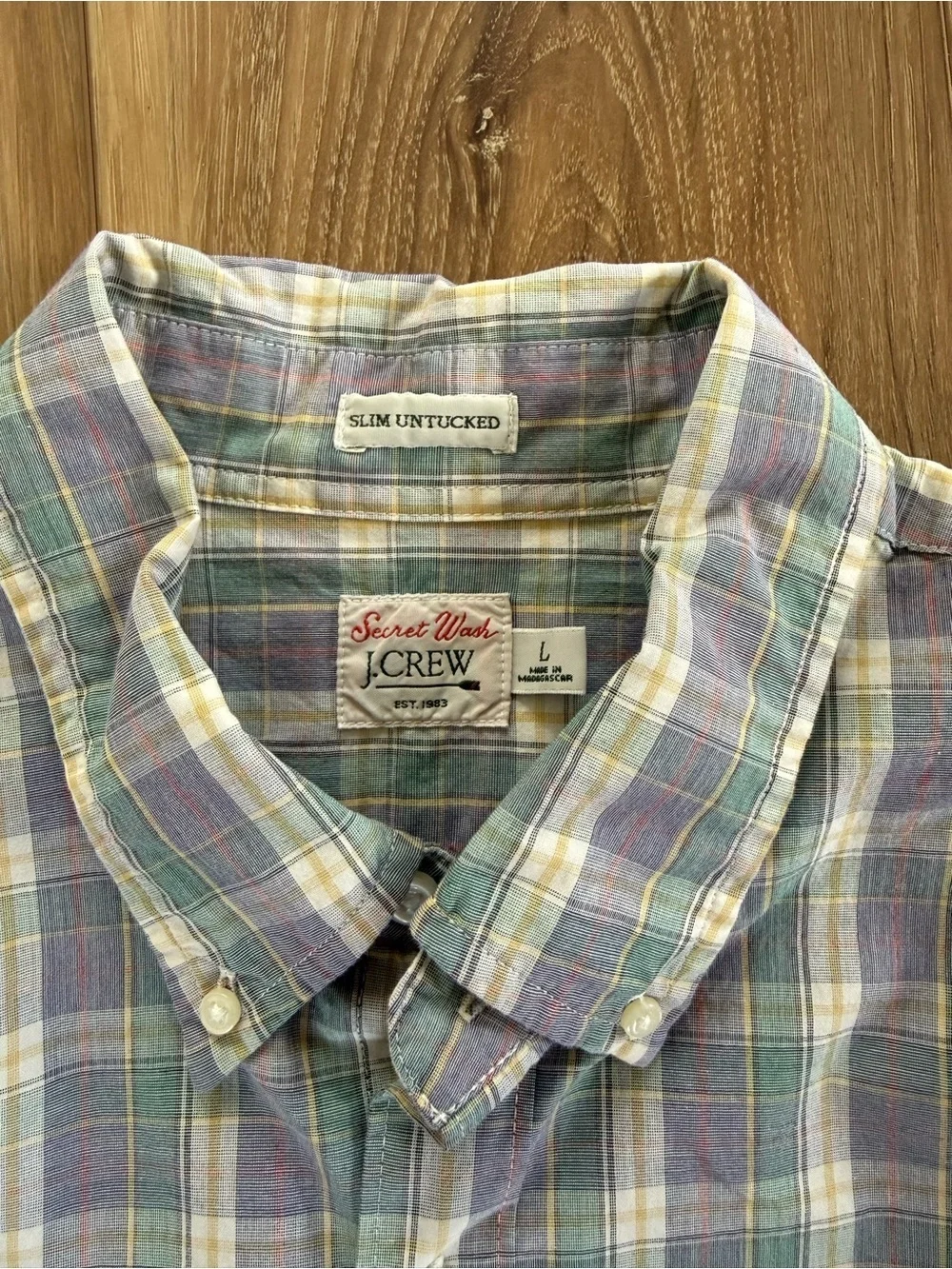 J. Crew Plaid Button-Down Shirt in Blue, Green & White